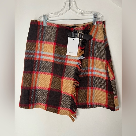 Sugarlips Dresses & Skirts - SugarLips Plaid Faux Wrap Mini Skirt in Fawn Plaid Size S NWT